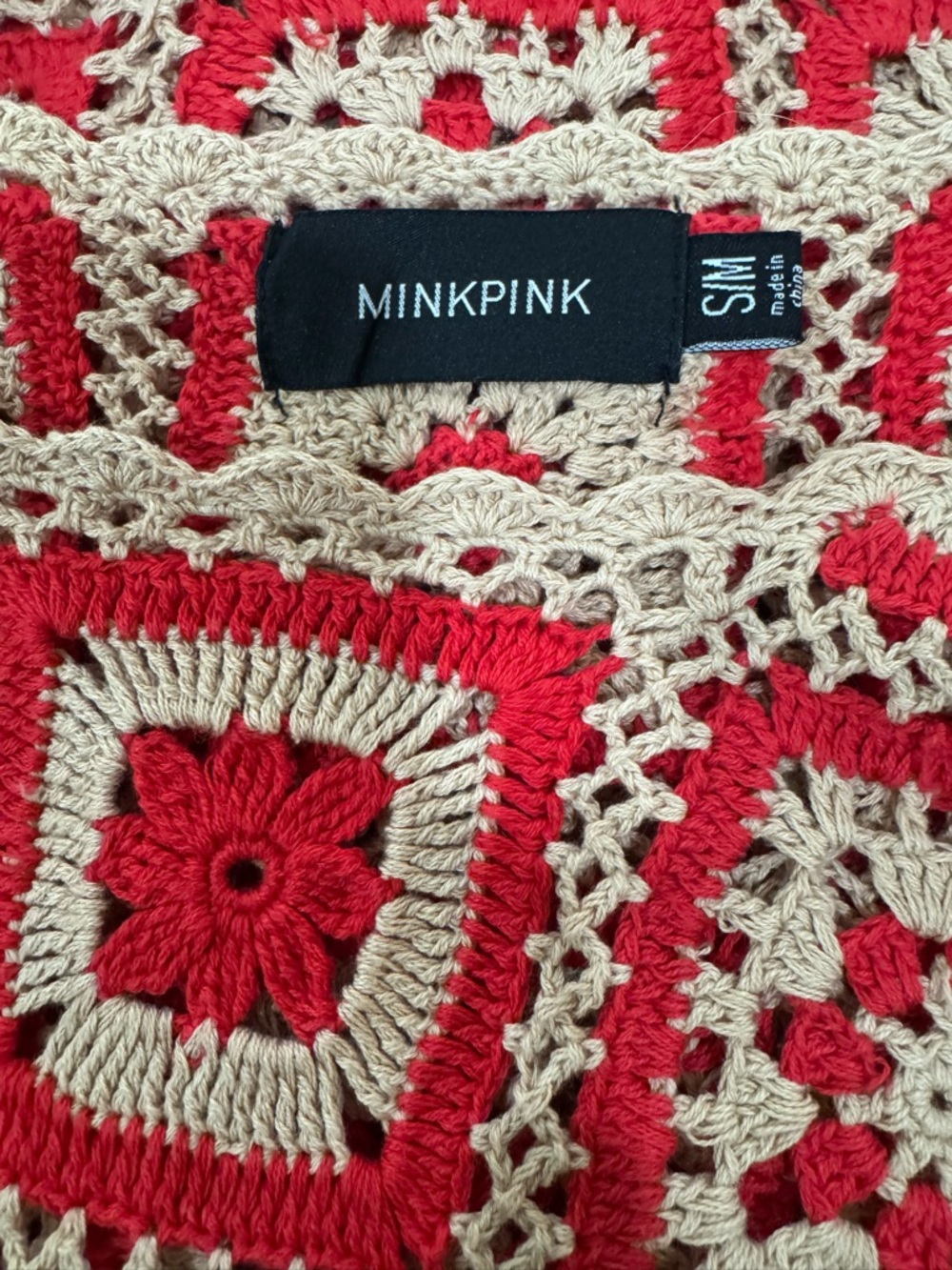 MINKPINK Red and Cream Crochet Square Top - Picture 9 of 9